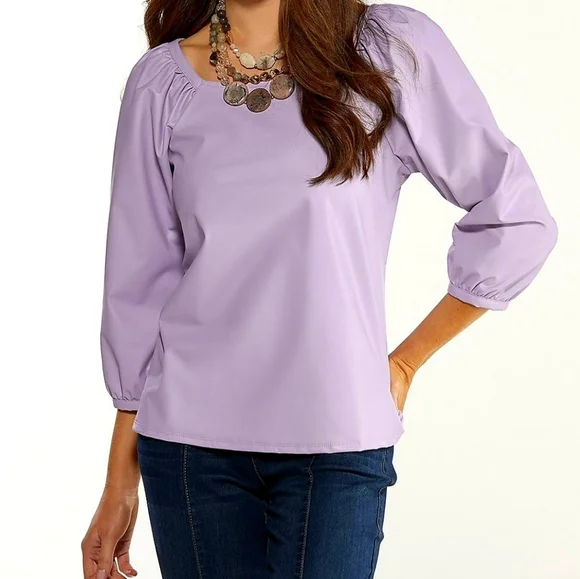 Lavender Faux Leather 3/4 Sleeve Top - Picture 1 of 4